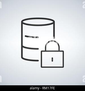 Lineare, Database Server isolato piatto Mobile Web Icona con icona a forma di lucchetto. Illustrazione di vettore isolato su sfondo moderno Illustrazione Vettoriale