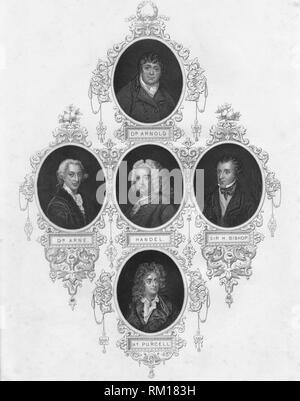 Medaglione ritratti di compositori britannici, (inizio a metà del XIX secolo). Creatore: sconosciuto. Foto Stock