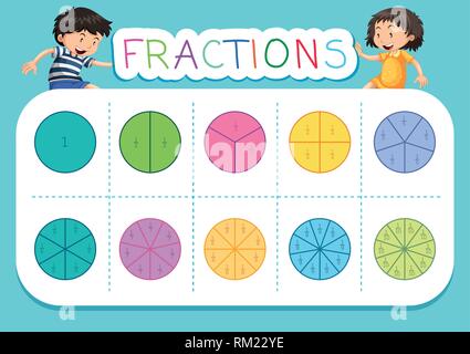 Una matematica frazioni illustrazione del foglio di lavoro Illustrazione Vettoriale