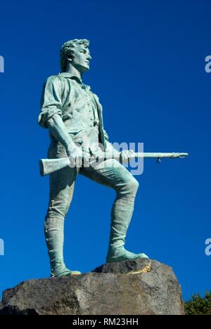 Il Capitano Parker statua, Lexington Green, Lexington, Massachusetts.