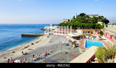 Viste della costa della città di Genova, Italia, Trabel Europa Foto Stock