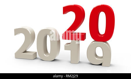 2019-2020 modifica rappresenta il nuovo anno 2020, tridimensionale, rendering 3D illustrazione Foto Stock