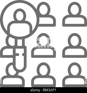 Le persone sotto una lente di ingrandimento, candidato linea di ricerca icona. Illustrazione Vettoriale
