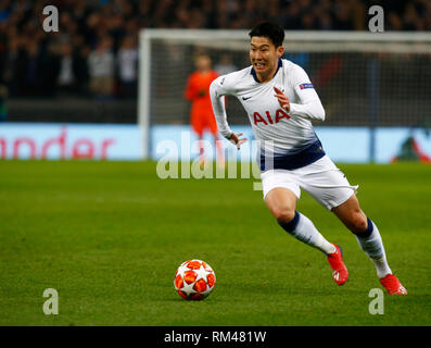 Londra, Inghilterra - Febbraio 13, 2019 Tottenham Hotspur del Figlio Heung-Min durante la Champion League Round di 16tra Tottenham Hotspur e Borussia Dortmund allo stadio di Wembley a Londra, Inghilterra il 13 Feb 2019. Credit: Azione Foto Sport/Alamy Live News Foto Stock