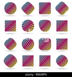 Set di etichette pattern. Op Art, zebra, prisma e stile arcobaleno illustrazione vettoriale Illustrazione Vettoriale