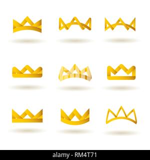 Set di golden corone moderne icone. I colori nei gradienti Illustrazione Vettoriale