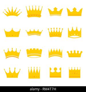 Set di golden corone moderne icone Illustrazione Vettoriale