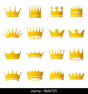 Set di golden corone moderne icone Illustrazione Vettoriale