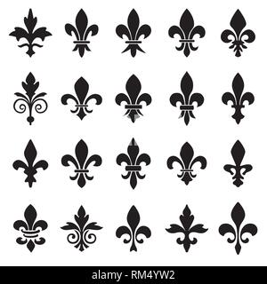 Set di emblemi Fleur de Lys simboli. Illustrazione Vettoriale