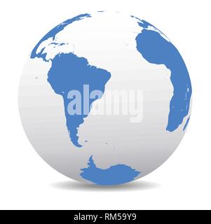 Sud America, Polo Sud Africa e mondo globale, vettore Icona Mappa del mondo in forma di globo Illustrazione Vettoriale