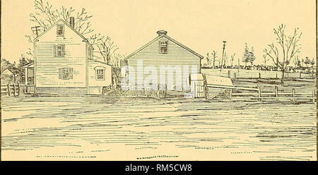 . Relazione annuale del consiglio di amministrazione di bestiame commissari del Commonwealth of Massachusetts ... Bestiame; bestiame. 1897.] documento pubblico-No. 51. II non visualizza, è un lavello drain che si esaurisce sulla parte superiore del terreno appena sotto il finestrino posteriore. Dal pozzetto tono mucchio di letame è forse quaranta piedi. La figura 2 mostra la stessa casa (sulla sinistra), il fienile (sulla destra), e una vista del bene con il latte lattine scarico- ing dietro di esso. L'acqua dal pozzetto è stato trovato su analisi di essere contaminato da una quantità molto grande di o- ganic impurità, molto alta del cloro che mostra di essere di origine animale origi Foto Stock