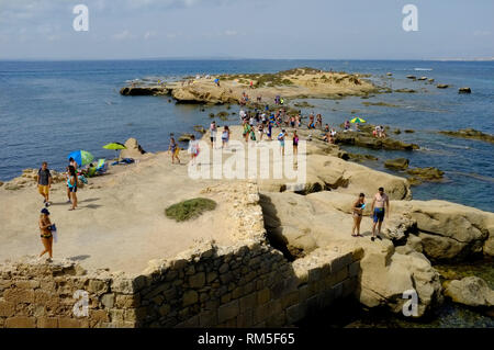 Trippers giorno sull isola di Tabarca, Alicante, Spagna Foto Stock