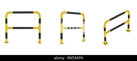 3D rendering di colore giallo e nero barriera in metallo isolato su bianco Foto Stock