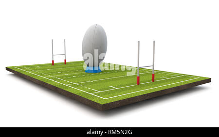 Passo di rugby con sfera e pali. 3D Render Foto Stock