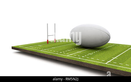 Passo di rugby con sfera e pali. 3D Render Foto Stock