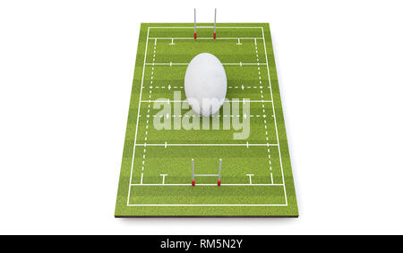 Passo di rugby con sfera e pali. 3D Render Foto Stock