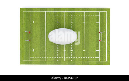 Passo di rugby con sfera e pali. 3D Render Foto Stock