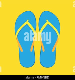 Blue flip flop collezione estate costume isolato su sfondo giallo illustrazione vettoriale EPS10 Illustrazione Vettoriale