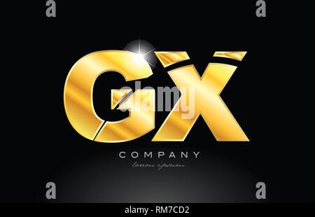 Combinazione lettera gx g x oro golden alfabeto icona logo design con aspetto metallico su sfondo nero adatto per una società o business Illustrazione Vettoriale