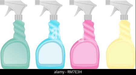 Set di pulizia chimica contenitore spray icona su uno sfondo bianco isolato. Illustrazione Vettoriale