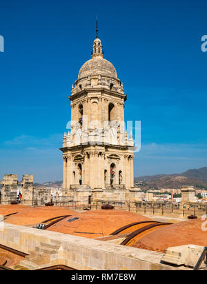 Insolita cupola del tetto in mattoni e la torre campanaria, Basilica Cattedrale, Malaga, Andalusia, Spagna Foto Stock