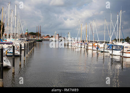 Il vecchio porto, Kappeln, Schleswig-Holstein, Germania, Europa Foto Stock