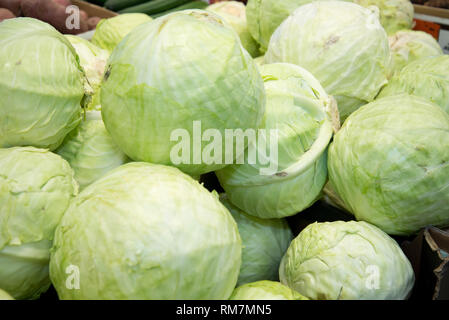 Cavolo bianco sugli scaffali del supermercato. Foto Stock