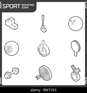 Sport delineano isometrica Icone. Illustrazione vettoriale EPS, 10 Illustrazione Vettoriale