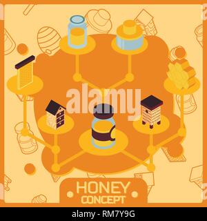 Color miele concetto isometrica Icone. Illustrazione vettoriale EPS, 10 Illustrazione Vettoriale