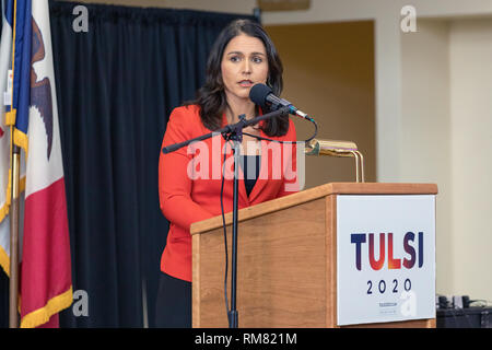 Xi Febbraio, 2019. Congressista Tulsi Gabbard delle Hawaii ha portato la sua campagna presidenziale di Fairfield, Iowa il lunedì. Foto Stock