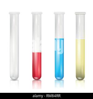 Gruppo di lavoro di quattro tubi di test isolati su sfondo bianco Illustrazione Vettoriale