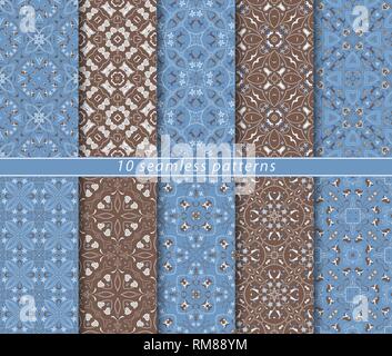 Set di vettore di dieci seamless pattern astratti in stile arabo. Decorativi ed elementi di design per i tessili, copertine di libri, stampa la confezione regalo. Illustrazione Vettoriale
