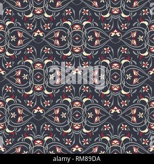 Simmetrica viola seamless pattern. Sfondo decorativo in stile arabo. Il ricco decor di forme e linee per la progettazione di un panno o della carta. Vettore Illustrazione Vettoriale