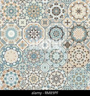 Set di vettore arabo seamless pattern. Raccolta di ottagonale quadrato e ornamenti. Decorativi ed elementi di design per i tessili, copertine di libri, manufac Illustrazione Vettoriale