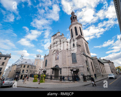 Quebec, Ott 1: vista esterna del famoso Cattedrale-basilica della cattedrale di Notre Dame de Québec chiesa il Ott 1, 2018 a Quebec, Canada Foto Stock