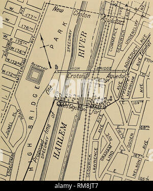 . Relazione annuale. Museo Statale di New York; scienza; scienza. La geologia DELLA CITTÀ DI NEW YORK ACQUEDOTTO 239 alquanto insolito qualità di materiale a questo luogo come indicato dal lavare e core e salvato a causa del suggerimento che essa fornisce in/10 un uiD'/nin^ Fig. 38 chiave che mostra mappa piano di fori esplorativi in Harlem attraversamento fluviale, ubicazione del nuovo Croton acquedotto che attraversa la Harlem in un tunnel di pressione e il vecchio acquedotto Croton1 che attraversa il fiume sul ponte alto circa la struttura e le condizioni di roccia sotto il fiume, il record e interpretazione le note sono riportate.. Si prega di non Foto Stock