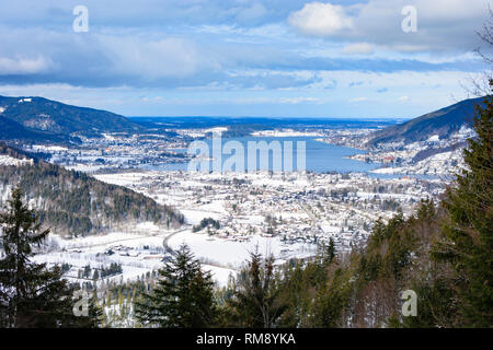 Rottach-Egern: montagna Wallberg, vista lago Tegernsee in Alta Baviera, Tegernsee-Schliersee, Alta Baviera, Baviera, Baviera, Germania Foto Stock