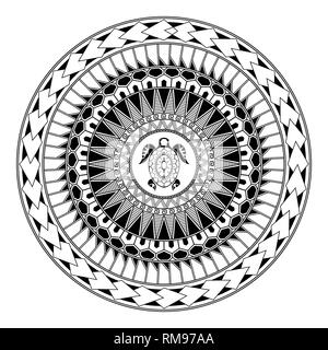 Polinesiano ornamento circolare. Tatuaggio polinesiano. Stile Maori. Tartaruga astratto Illustrazione Vettoriale