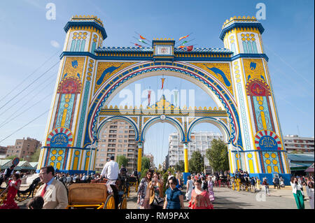 Spagna, Siviglia: "Feria de Aprile', la fiera di aprile, Siviglia è il più importante festival oltre la Semana Santa, la settimana di Pasqua. Un intero neighbou Foto Stock