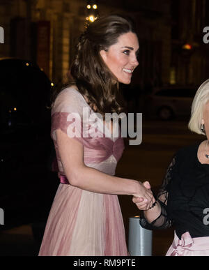 Londra, Regno Unito. 13 feb 2019. Catherine Duchessa di Cambridge assiste 100 donne nel finanziare la raccolta di fondi di gala per celebrare le donne in finanza presso il Victoria and Albert Museum Credito: Nils Jorgensen/Alamy Live News Foto Stock