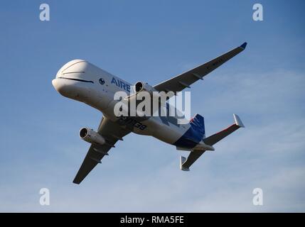 Broughton Regno Unito, 14 Febbraio 2019 - Airbus' BelugaXL super-transporter aeromobile toccato a Hawarden aérodrome a Broughton, Flintshire, alle 15.30 di oggi - il giorno di San Valentino di credito Fairbrother Ian/Alamy Live News Foto Stock