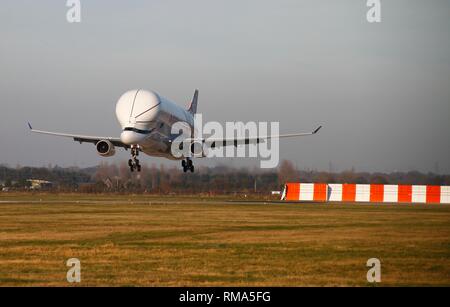 Broughton Regno Unito, 14 Febbraio 2019 - Airbus' BelugaXL super-transporter aeromobile toccato a Hawarden aérodrome a Broughton, Flintshire, alle 15.30 di oggi - il giorno di San Valentino di credito Fairbrother Ian/Alamy Live News Foto Stock