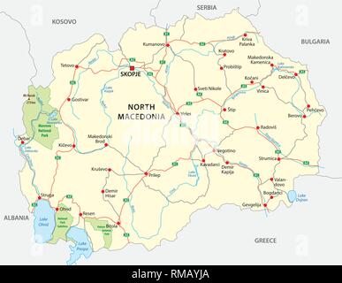 A nord della macedonia road e il parco nazionale di mappa vettoriale Illustrazione Vettoriale