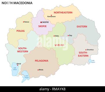 A nord della macedonia politica e amministrativa di mappa vettoriale Illustrazione Vettoriale