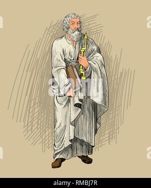 Ippocrate ritratto in linea tecnica illustrazione. Egli fu un filosofo greco e il medico che è stato chiamato 'il padre della medicina moderna". Illustrazione Vettoriale