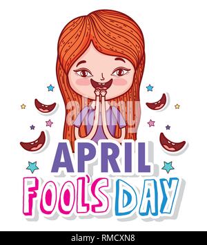 Ragazza con sorrisi e stelle di fools day Illustrazione Vettoriale