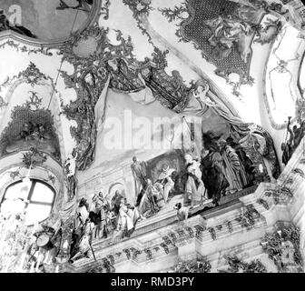 Affreschi del pittore italiano Giovanni Battista Tiepolo (1696-1770) nel Salone Imperiale della Residenza di Würzburg. Gli affreschi il Kaisersaal e nella scala delle Wuerzburg Residence costituito il culmine del Tiepolo di lavoro. Non datata (foto) Foto Stock