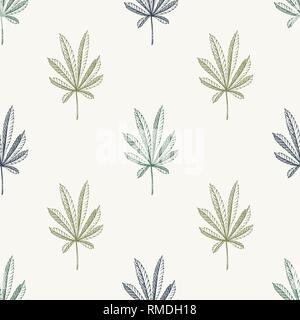 Vettore semplice modello di perfetta della pianta della canapa su uno sfondo beige texture di cannabis Illustrazione Vettoriale