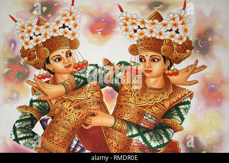 Bali arte raffiguranti Legong ballerini Foto Stock