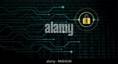 Digital security privacy su Internet con blu codice binario sfondo illustrazione vettoriale EPS10 Illustrazione Vettoriale